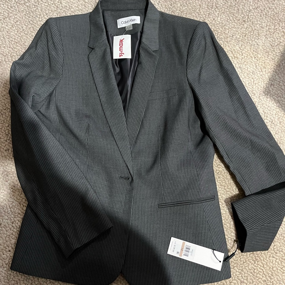 Calvin Klein gray pinstripe blazer.